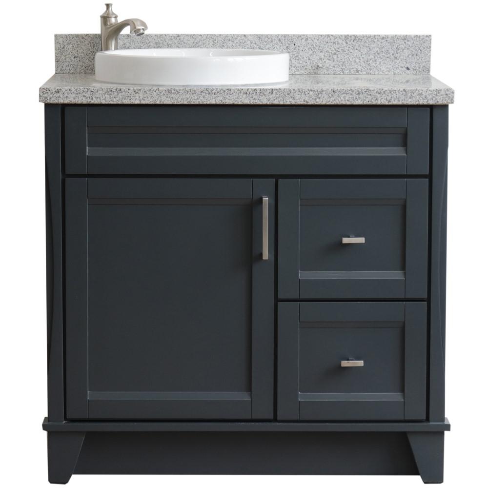 Single sink vanity in Dark Gray with Gray granite and door/Round sink. Picture 9