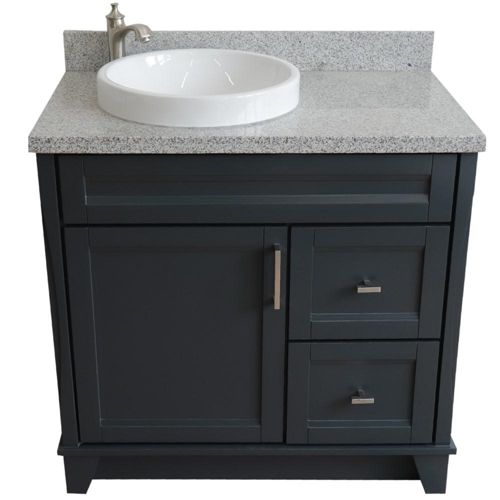 Single sink vanity in Dark Gray with Gray granite and door/Round sink. Picture 11