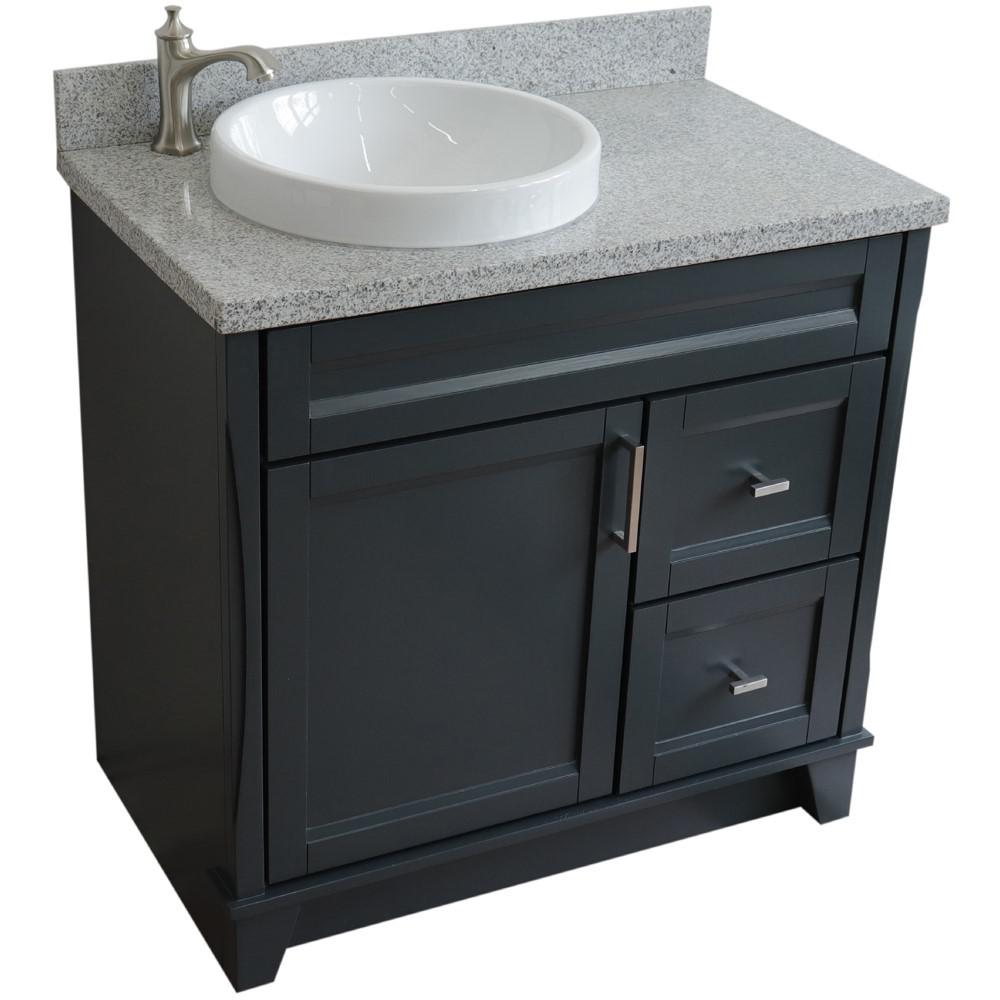 Single sink vanity in Dark Gray with Gray granite and door/Round sink. Picture 12
