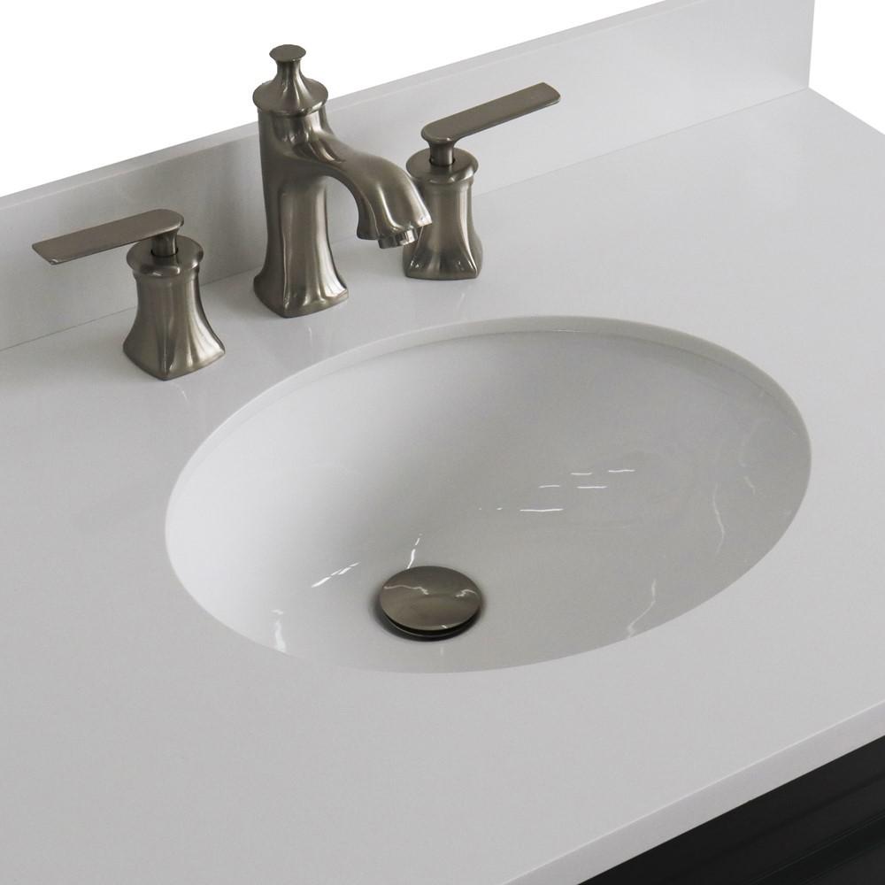 Single sink vanity in Dark Gray with White quartz and Left door/Center sink. Picture 10