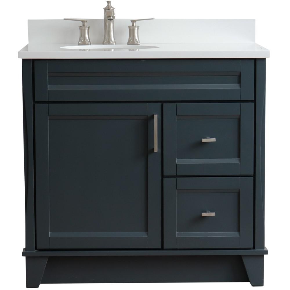 Single sink vanity in Dark Gray with White quartz and Left door/Left sink. Picture 11