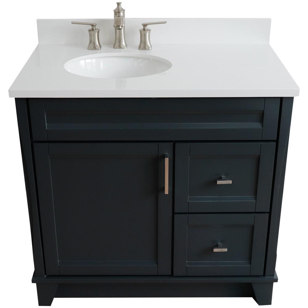 Single sink vanity in Dark Gray with White quartz and Left door/Left sink. Picture 14