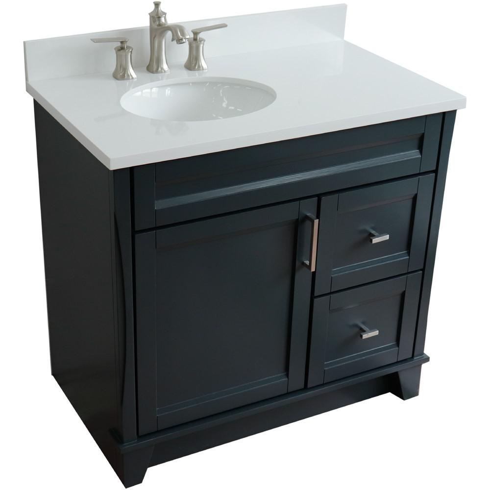 Single sink vanity in Dark Gray with White quartz and Left door/Left sink. Picture 15