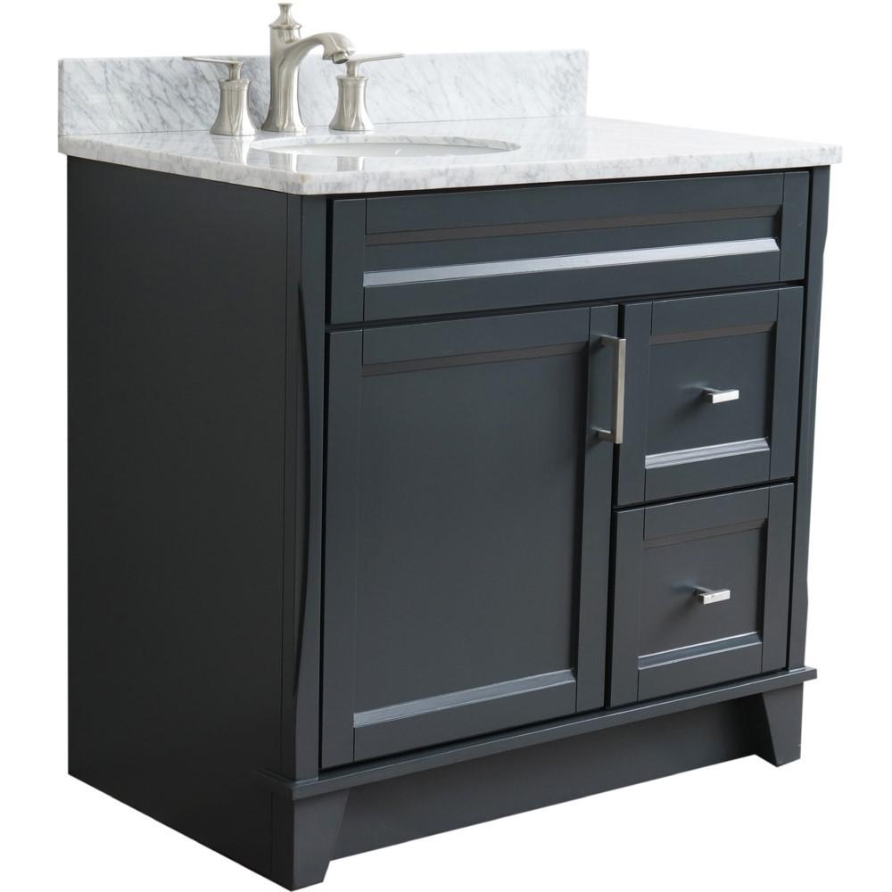 Single sink vanity in Dark Gray with White Carrara marble and door/sink. Picture 7