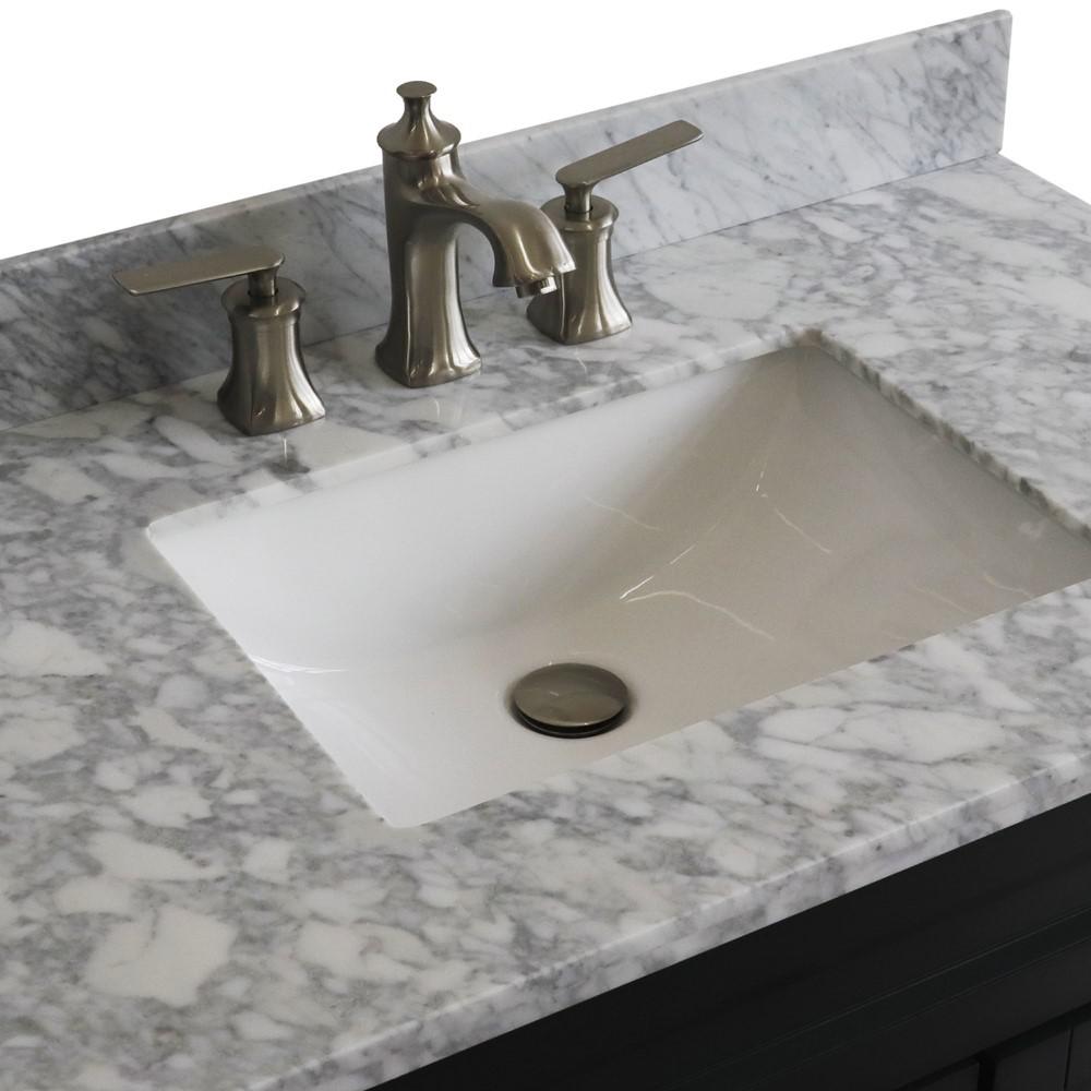 Single sink vanity in Dark Gray with White Carrara marble and door/sink. Picture 9