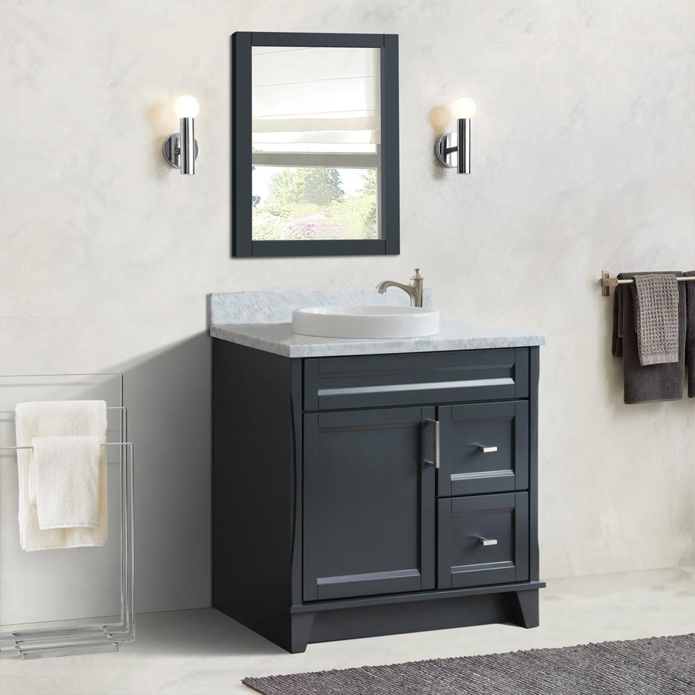 Single sink vanity in Dark Gray with White Carrara marble and door/Round sink. Picture 2