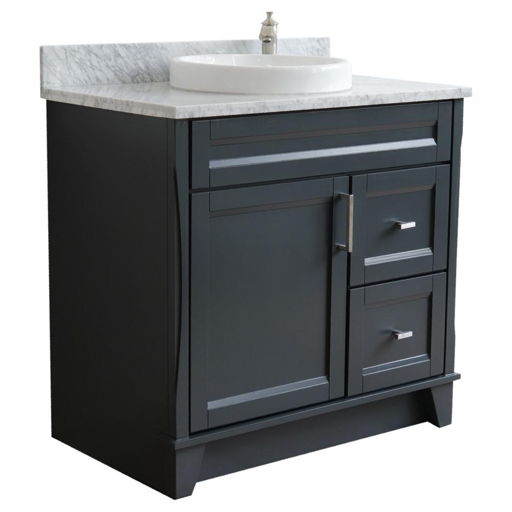 Single sink vanity in Dark Gray with White Carrara marble and door/Round sink. Picture 5