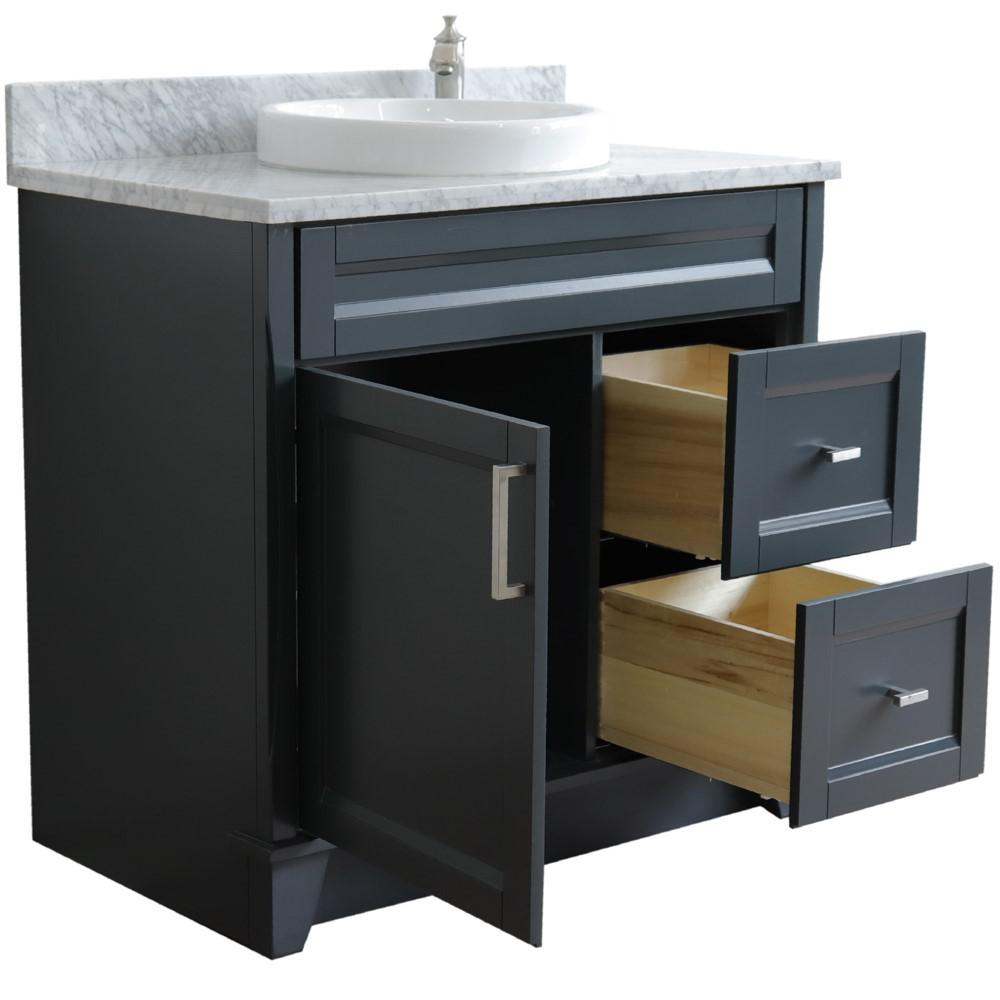Single sink vanity in Dark Gray with White Carrara marble and door/Round sink. Picture 6
