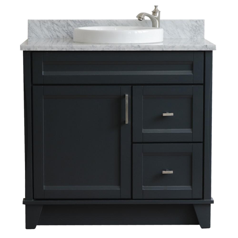 Single sink vanity in Dark Gray with White Carrara marble and door/Round sink. Picture 7