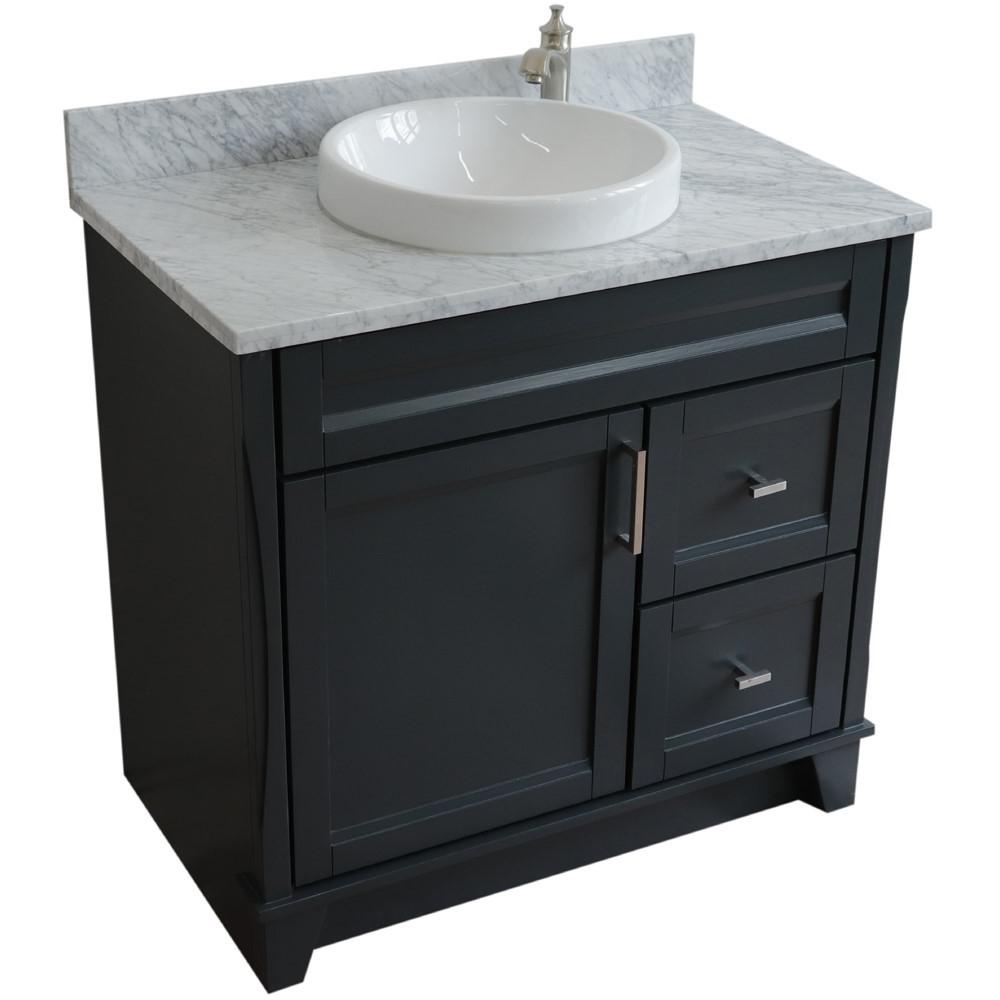 Single sink vanity in Dark Gray with White Carrara marble and door/Round sink. Picture 11