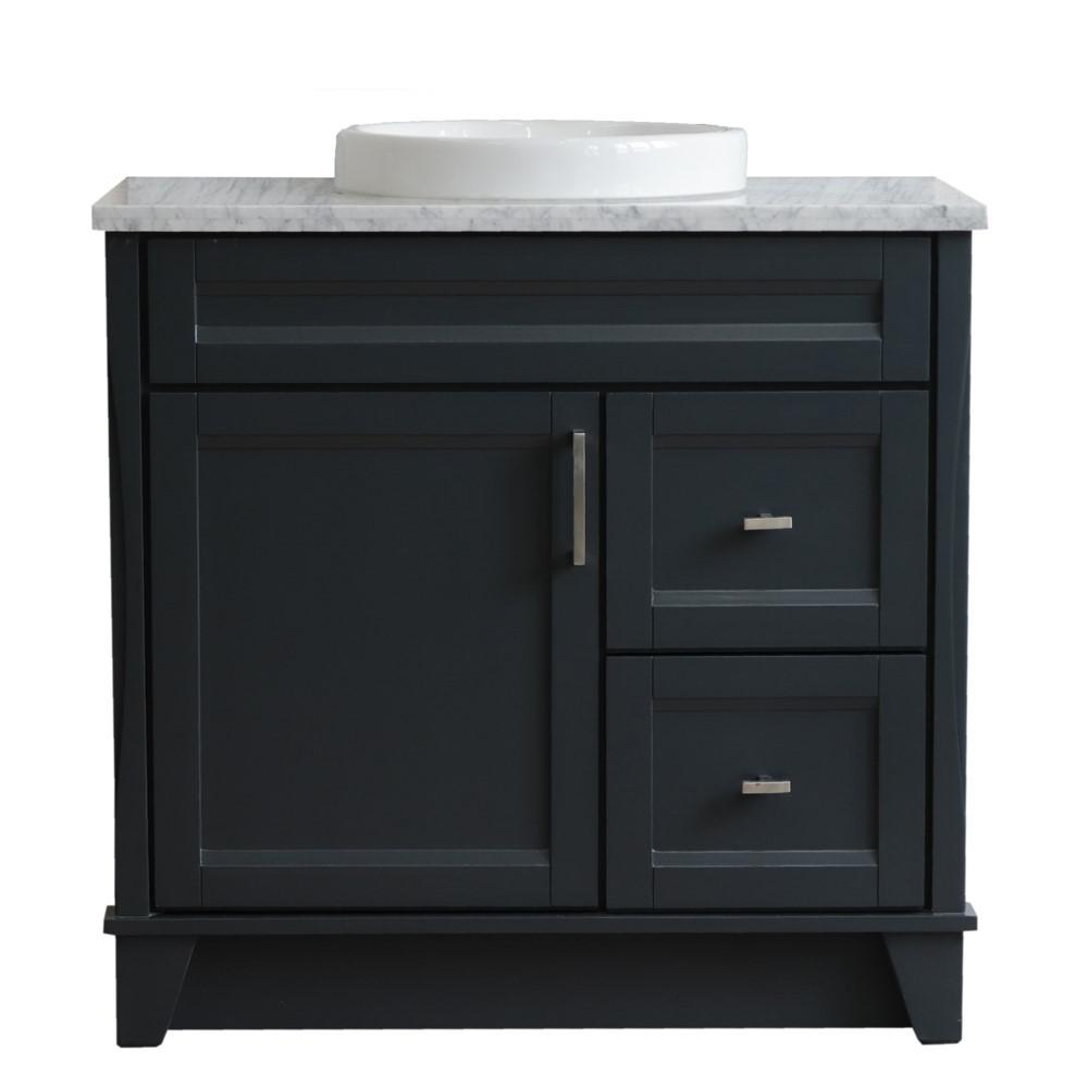 Single sink vanity in Dark Gray with White Carrara marble and door/Round sink. Picture 13