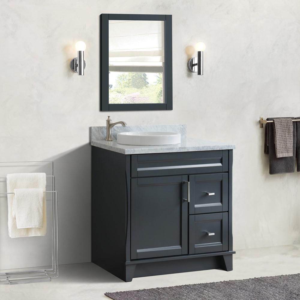 Single sink vanity in Dark Gray with White Carrara marble and door/Round sink. Picture 2