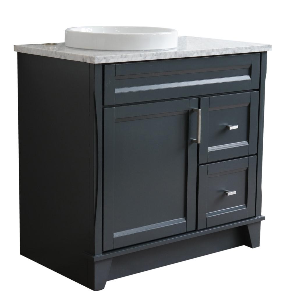 Single sink vanity in Dark Gray with White Carrara marble and door/Round sink. Picture 7