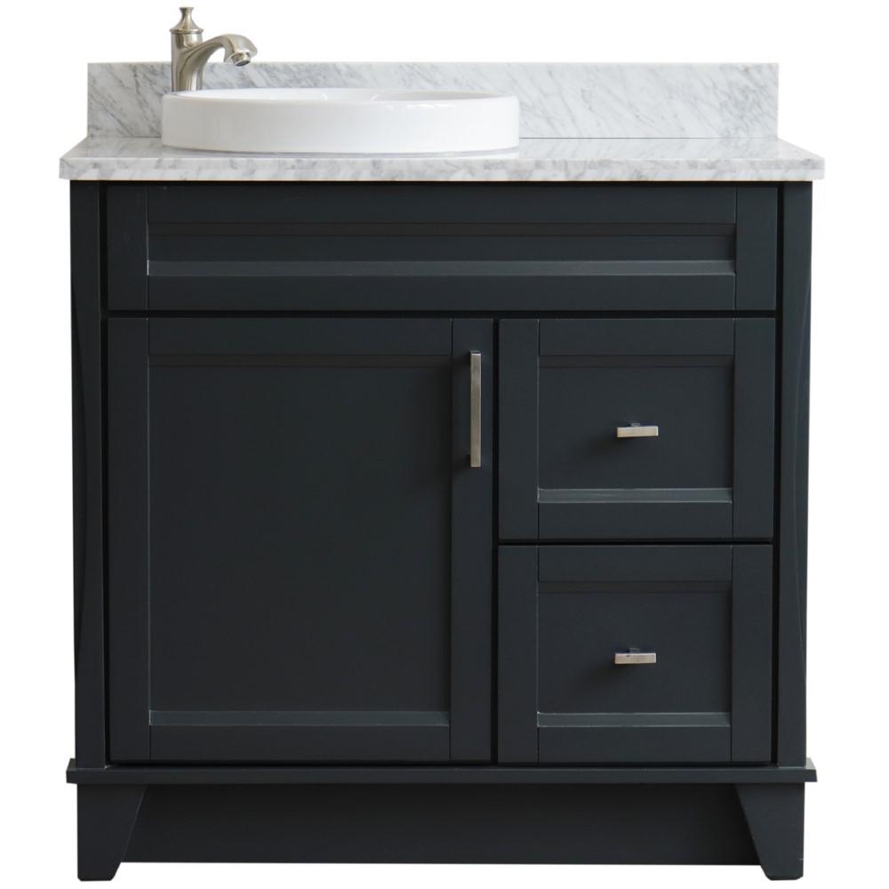 Single sink vanity in Dark Gray with White Carrara marble and door/Round sink. Picture 9