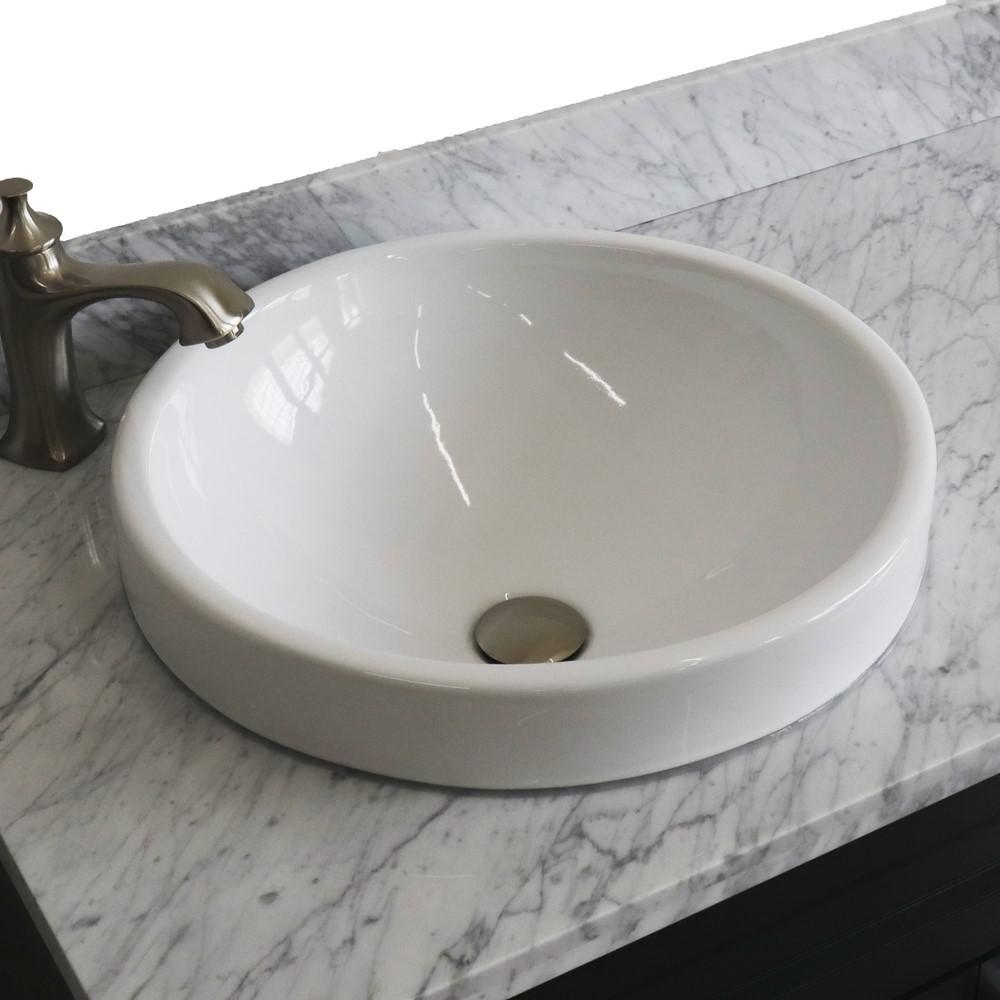 Single sink vanity in Dark Gray with White Carrara marble and door/Round sink. Picture 10