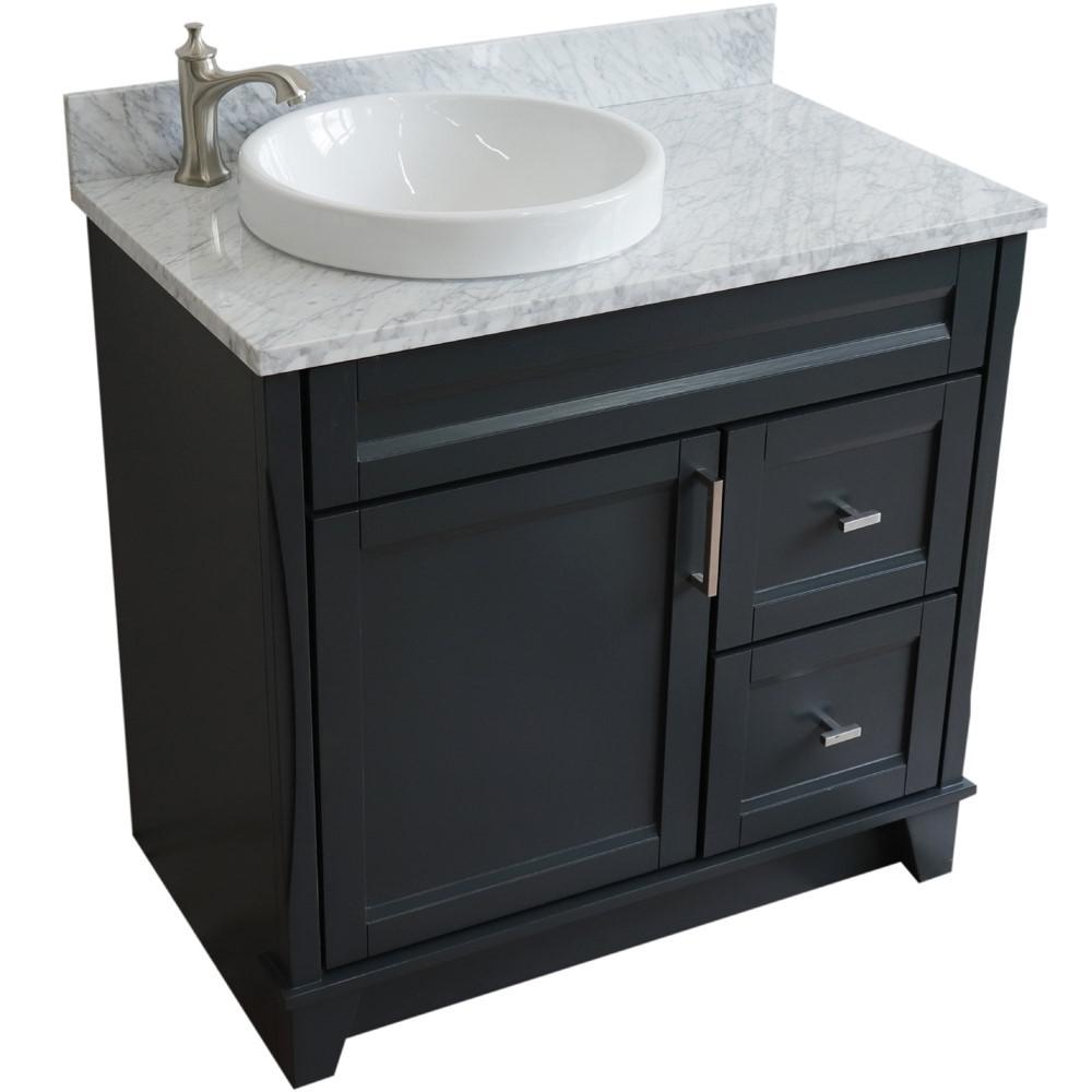 Single sink vanity in Dark Gray with White Carrara marble and door/Round sink. Picture 13