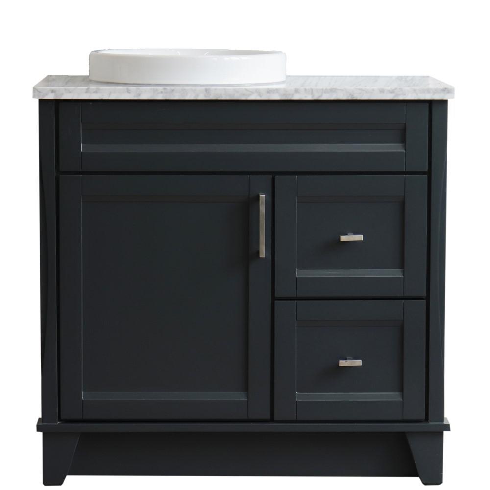 Single sink vanity in Dark Gray with White Carrara marble and door/Round sink. Picture 14