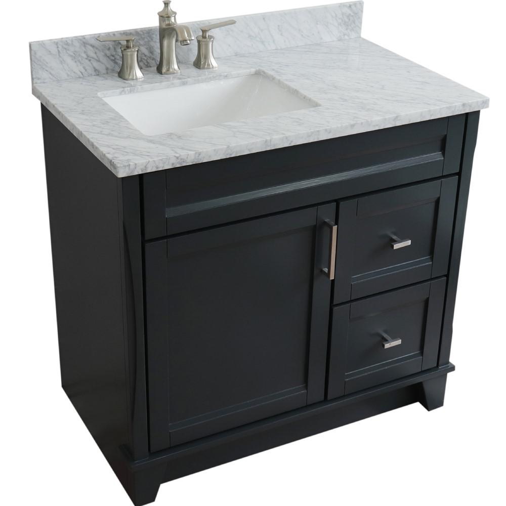 Single sink vanity in Dark Gray with White Carrara marble and door/sink. Picture 14