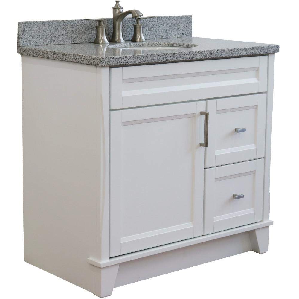 Single sink vanity in White with Gray granite and Left door/Center sink. Picture 7