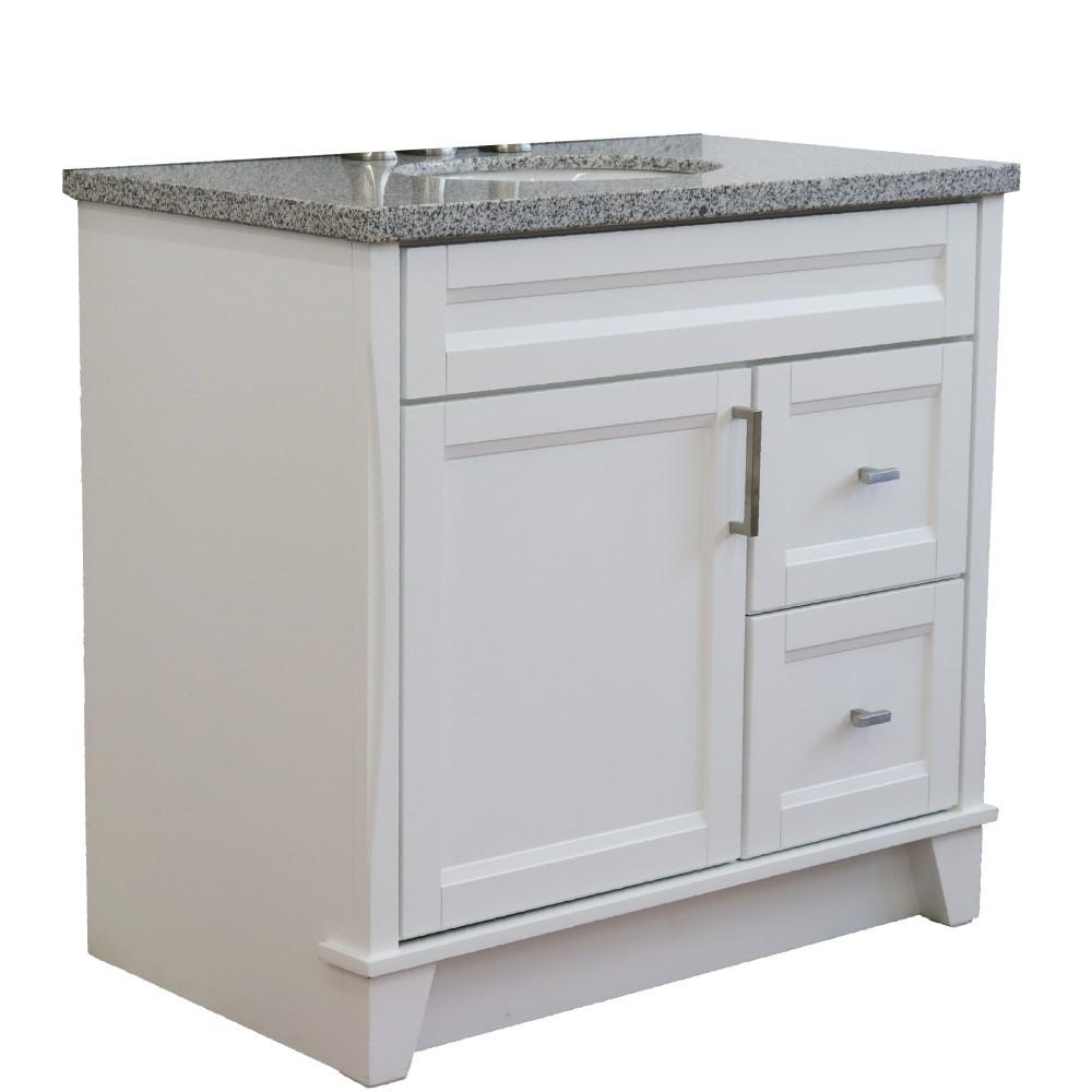 Single sink vanity in White with Gray granite and Left door/Center sink. Picture 8
