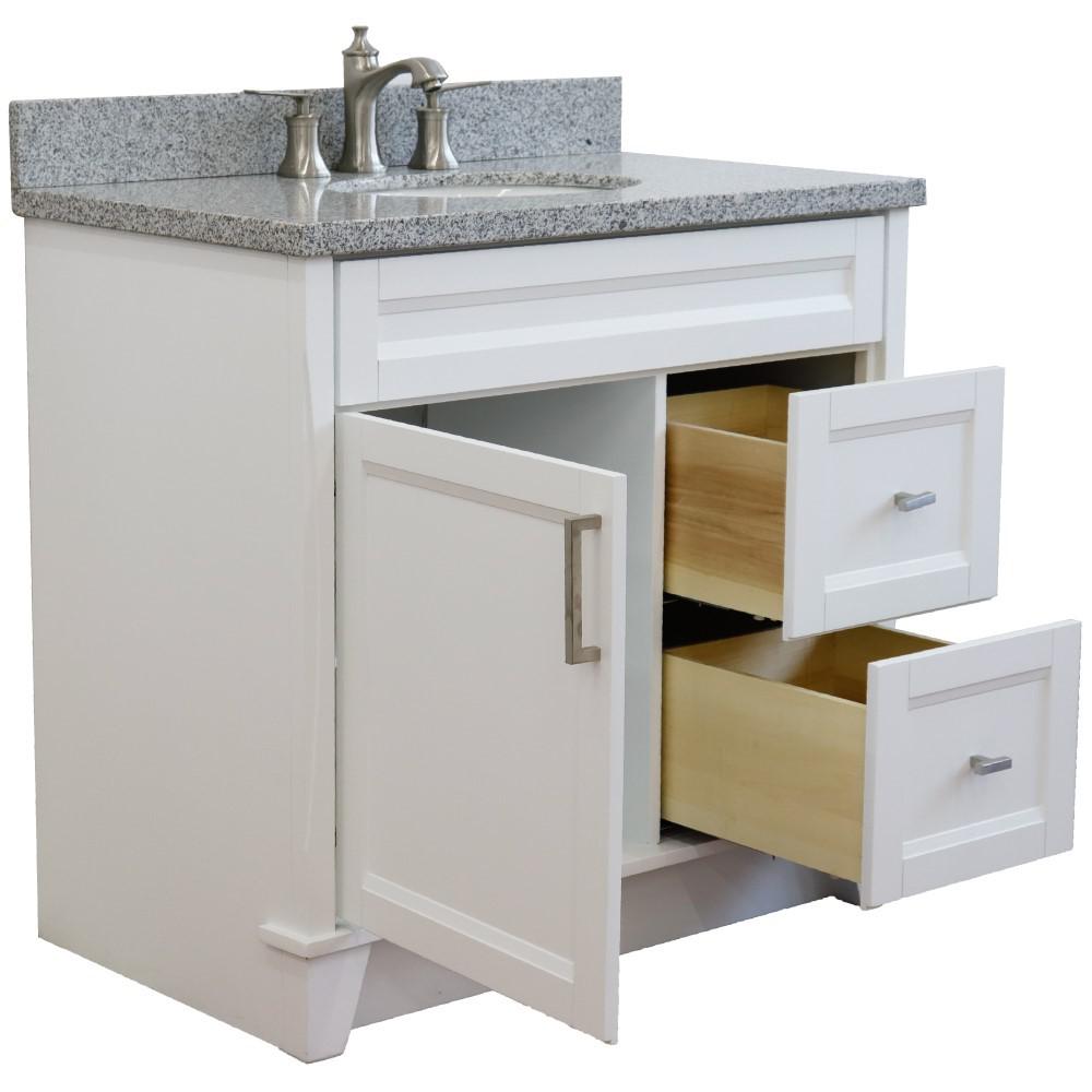 Single sink vanity in White with Gray granite and Left door/Center sink. Picture 9