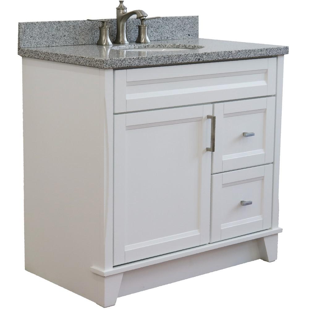 Single sink vanity in White with Gray granite and Left door/Center sink. Picture 13