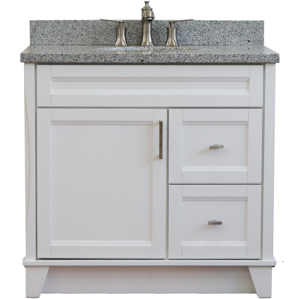 Single sink vanity in White with Gray granite and Left door/Center sink. Picture 20