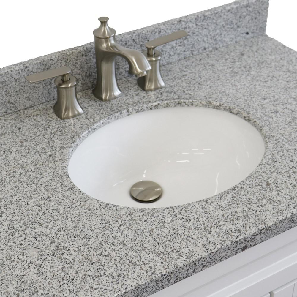 Single sink vanity in White with Gray granite and Left door/Center sink. Picture 21