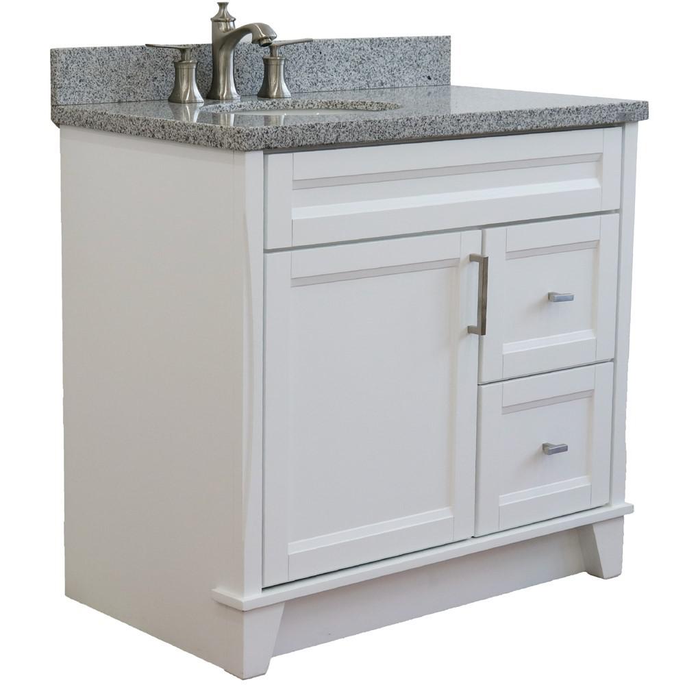 37 Single sink vanity in White finish with Gray granite and Left door/Left sink. Picture 6