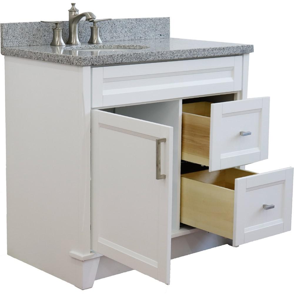 37 Single sink vanity in White finish with Gray granite and Left door/Left sink. Picture 8