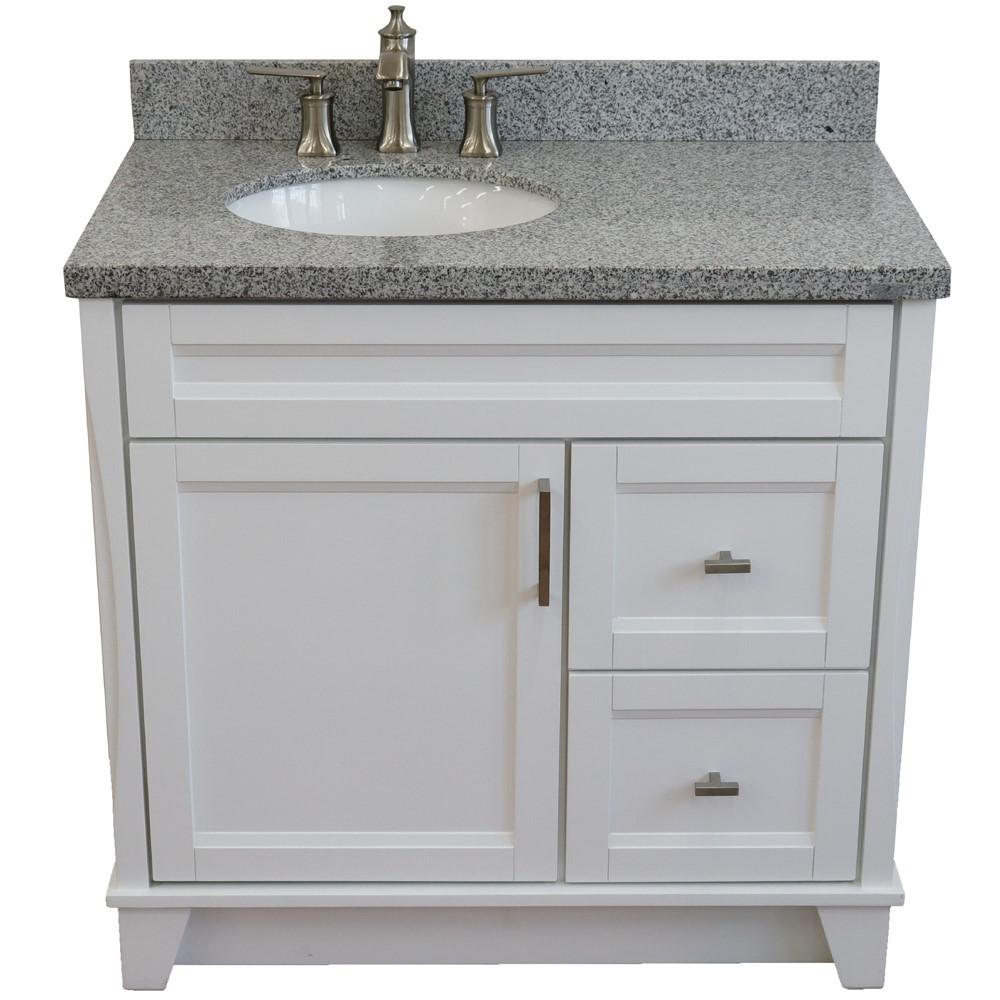 37 Single sink vanity in White finish with Gray granite and Left door/Left sink. Picture 12
