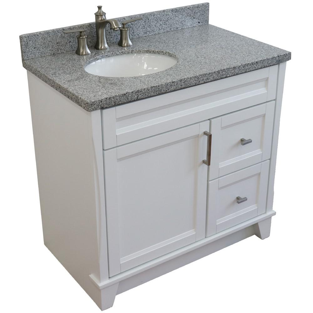37 Single sink vanity in White finish with Gray granite and Left door/Left sink. Picture 13