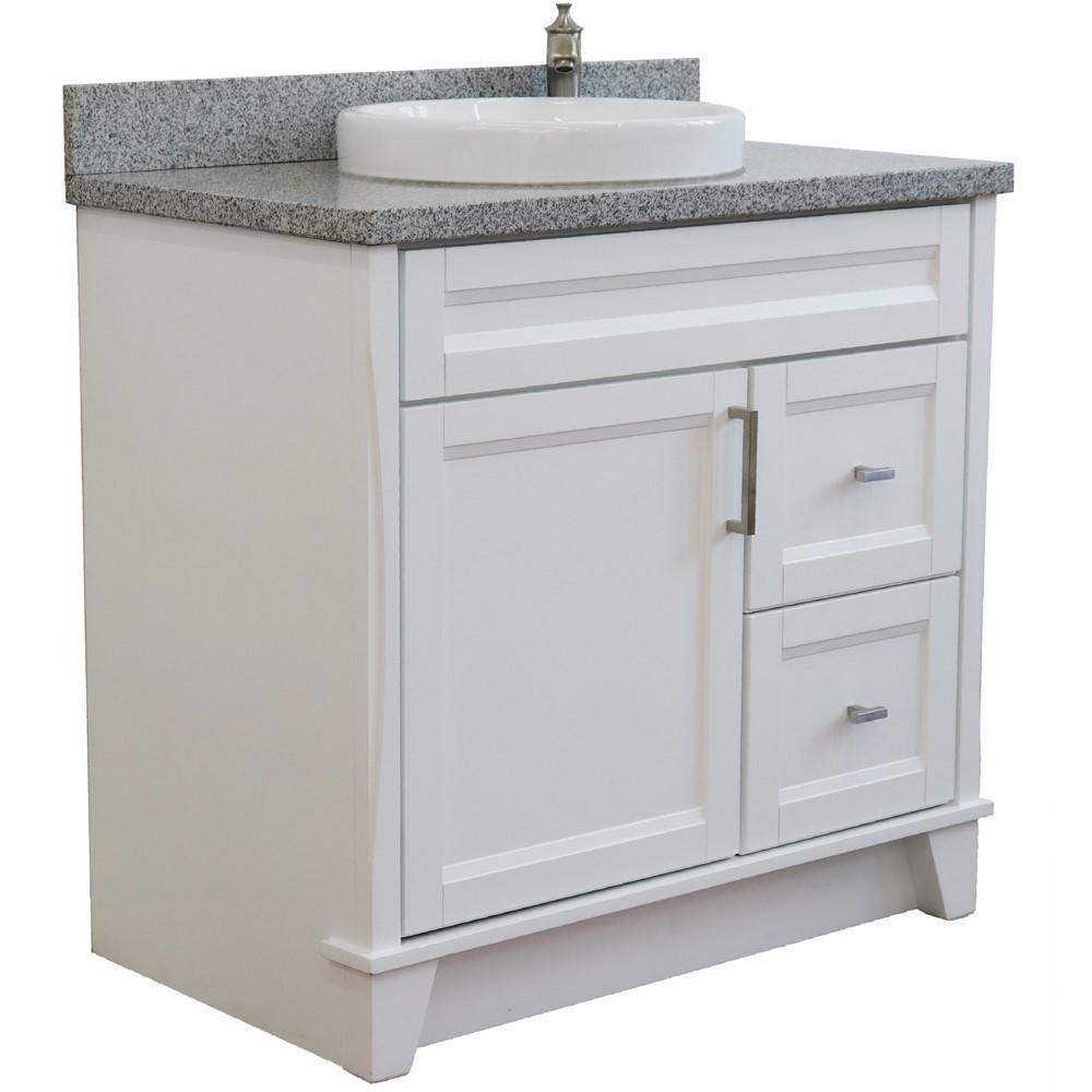 Single sink vanity in White with Gray granite and door/Round sink. Picture 5