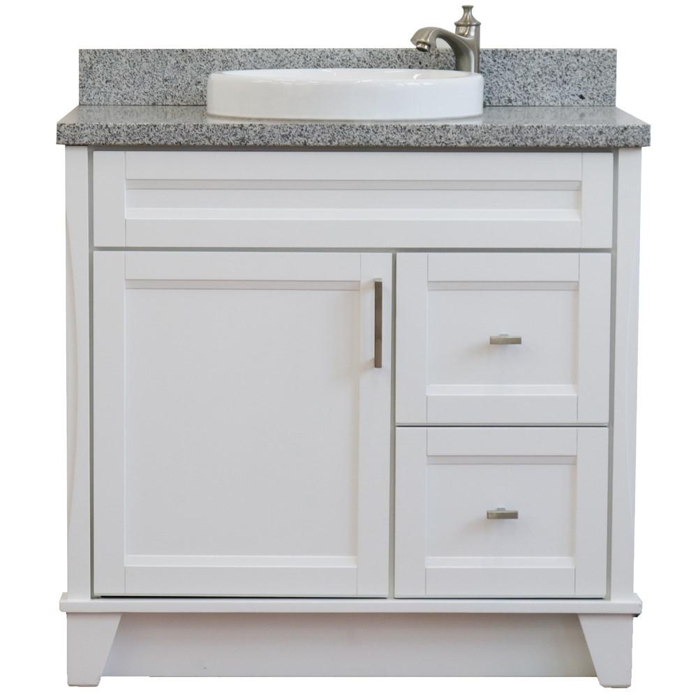 Single sink vanity in White with Gray granite and door/Round sink. Picture 7