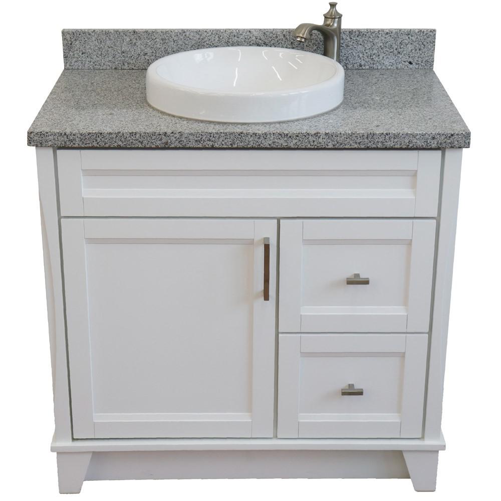 Single sink vanity in White with Gray granite and door/Round sink. Picture 10