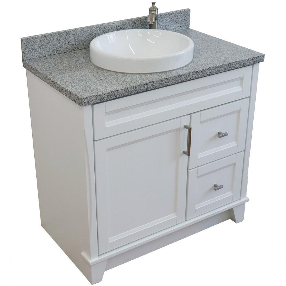 Single sink vanity in White with Gray granite and door/Round sink. Picture 11