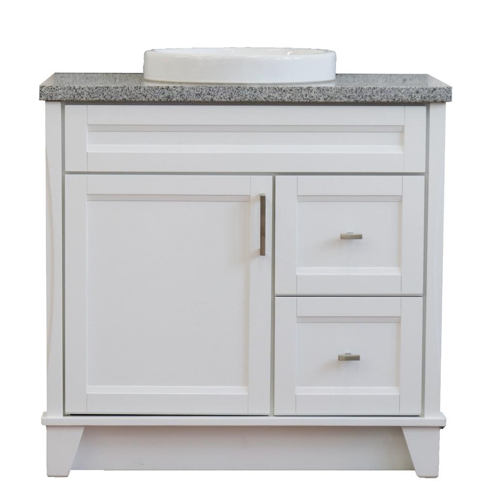 Single sink vanity in White with Gray granite and door/Round sink. Picture 13