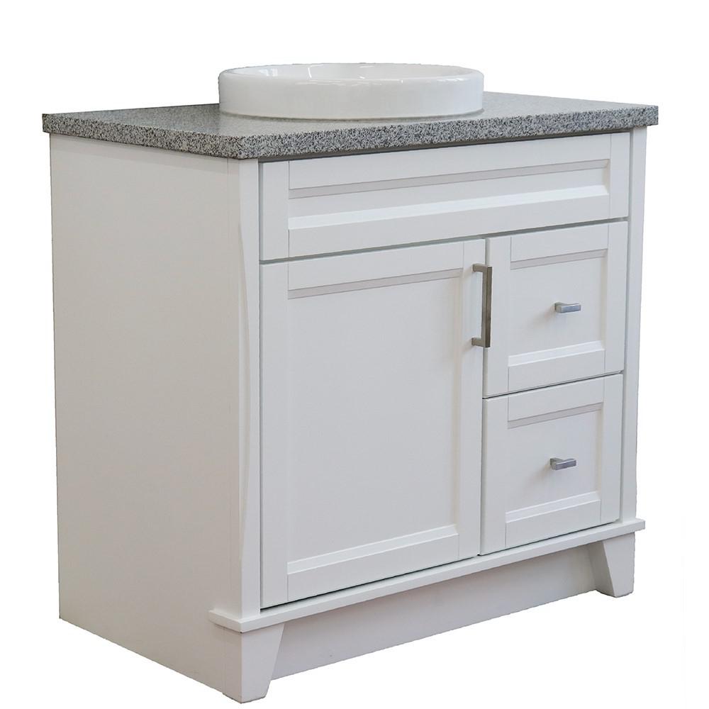 Single sink vanity in White with Gray granite and door/Round sink. Picture 14