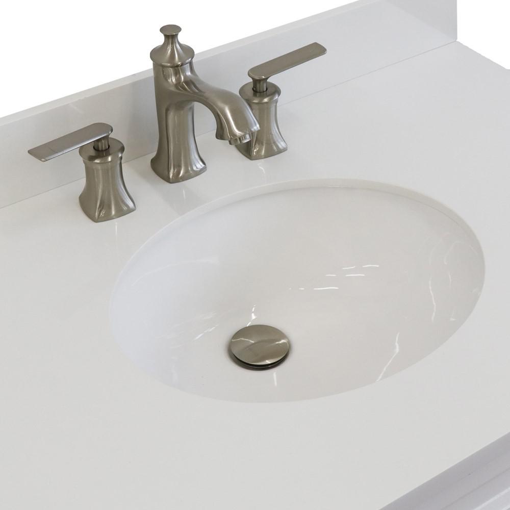 Single sink vanity in White with White quartz and Left door/Center sink. Picture 8