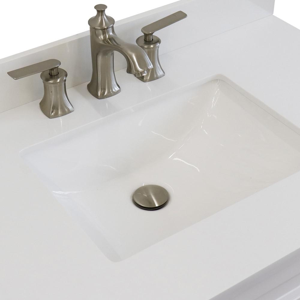 Single sink vanity in White with White quartz and Left door/Center sink. Picture 9