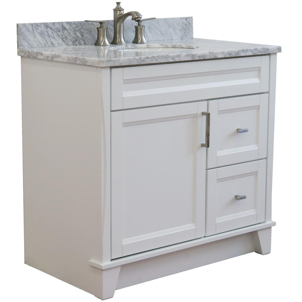 Single sink vanity in White with White Carrara marble and door/sink. Picture 5