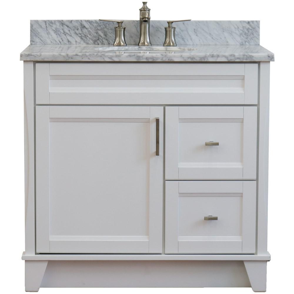 Single sink vanity in White with White Carrara marble and door/sink. Picture 7