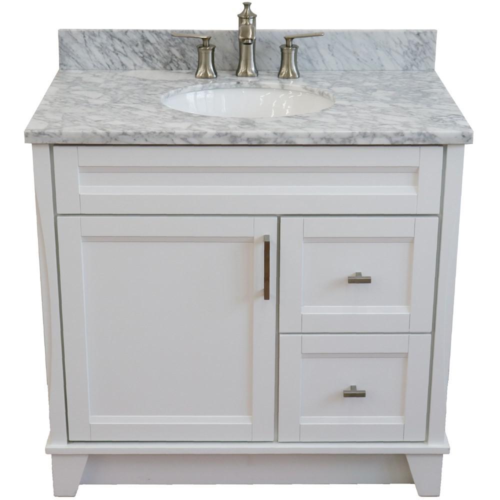Single sink vanity in White with White Carrara marble and door/sink. Picture 10