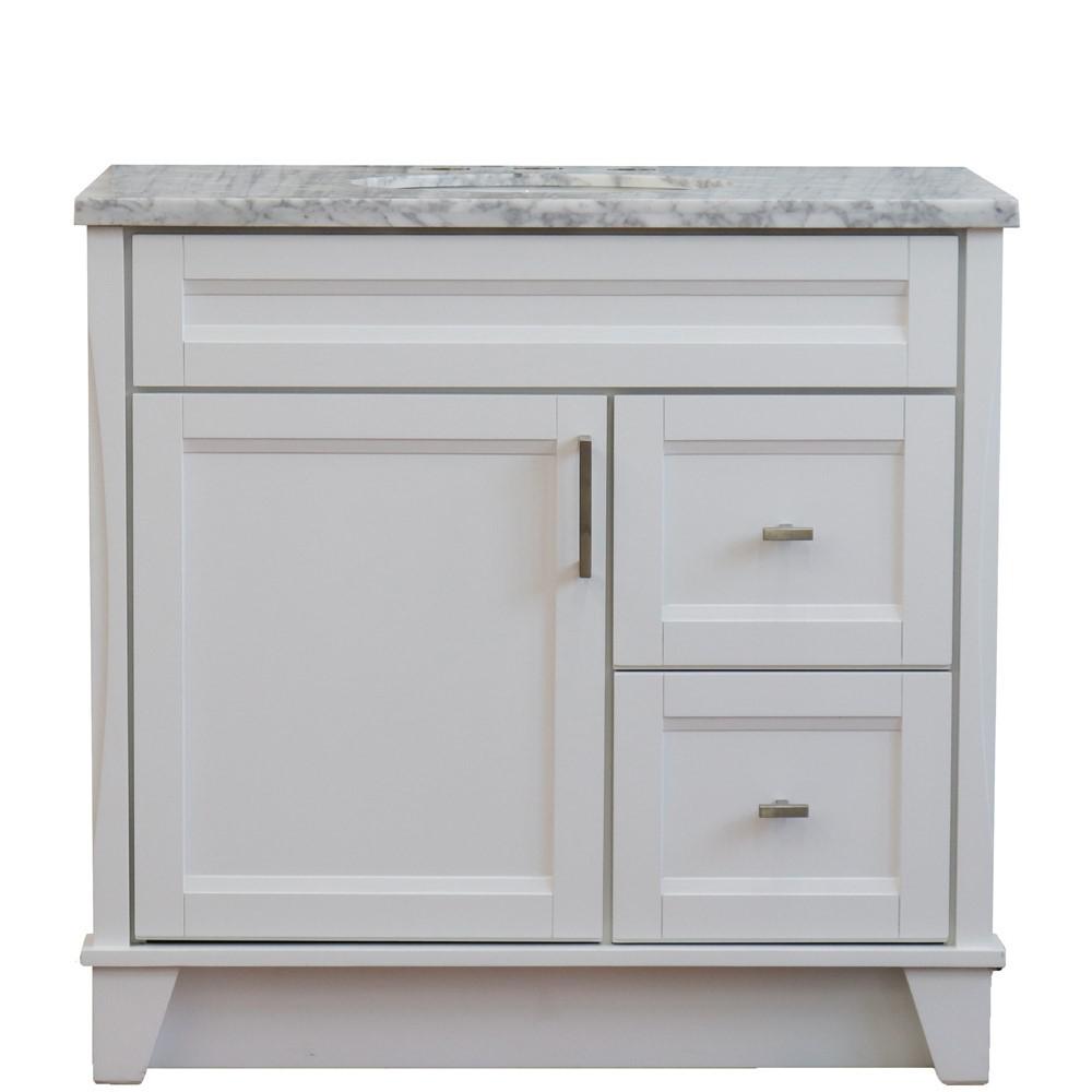 Single sink vanity in White with White Carrara marble and door/sink. Picture 13