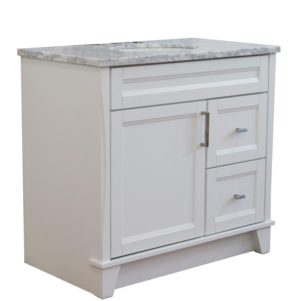 Single sink vanity in White with White Carrara marble and door/sink. Picture 14
