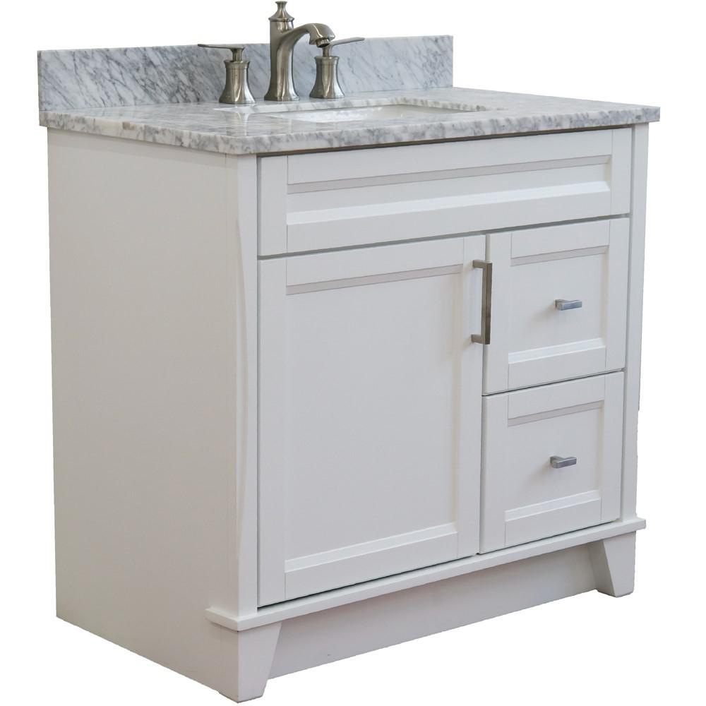 Single sink vanity in White with White Carrara marble and door/sink. Picture 6