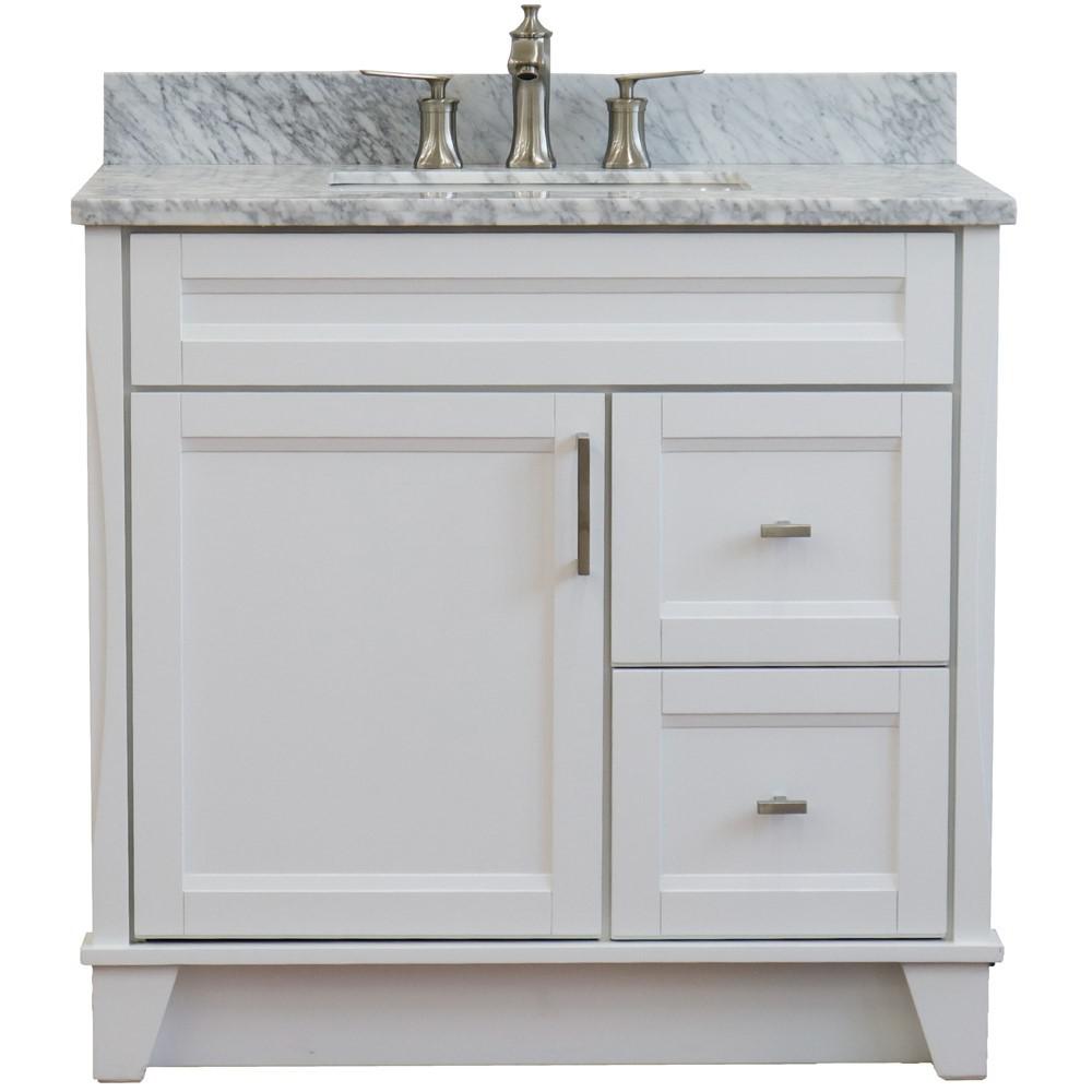 Single sink vanity in White with White Carrara marble and door/sink. Picture 8