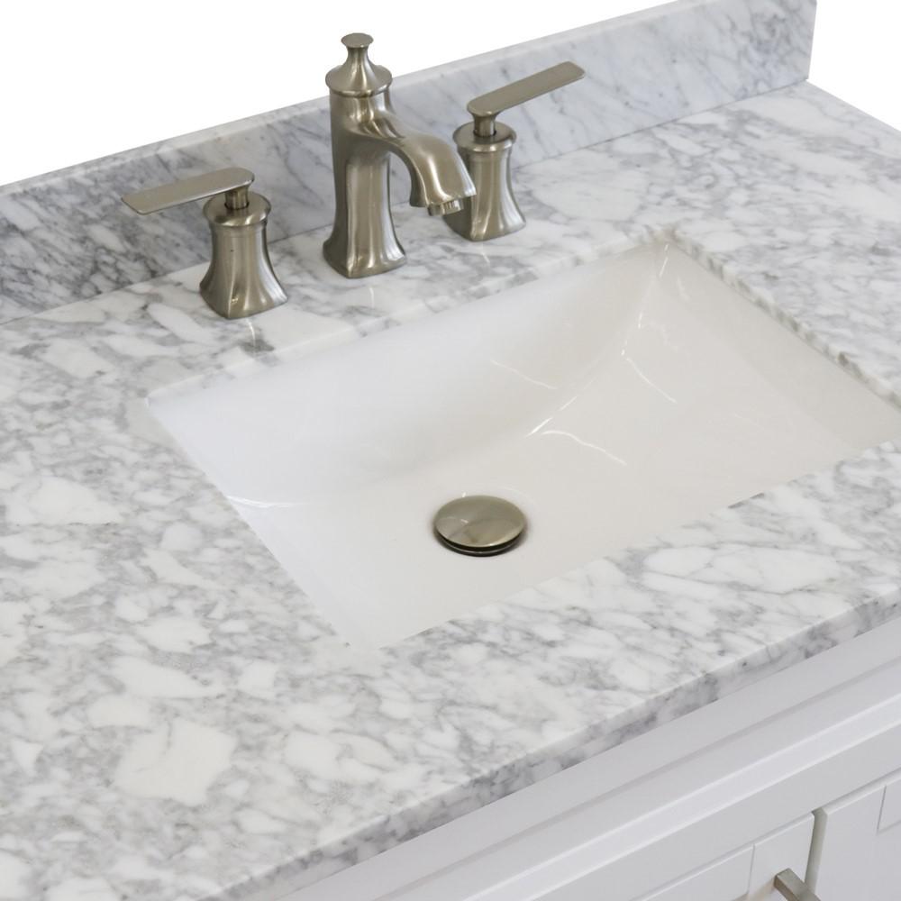 Single sink vanity in White with White Carrara marble and door/sink. Picture 9