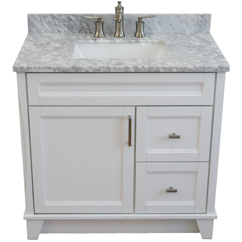 Single sink vanity in White with White Carrara marble and door/sink. Picture 11