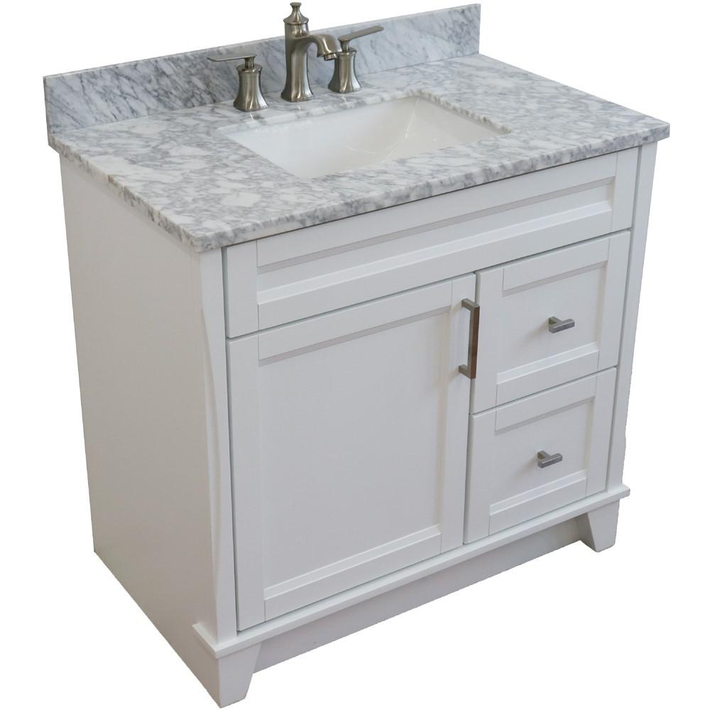 Single sink vanity in White with White Carrara marble and door/sink. Picture 12